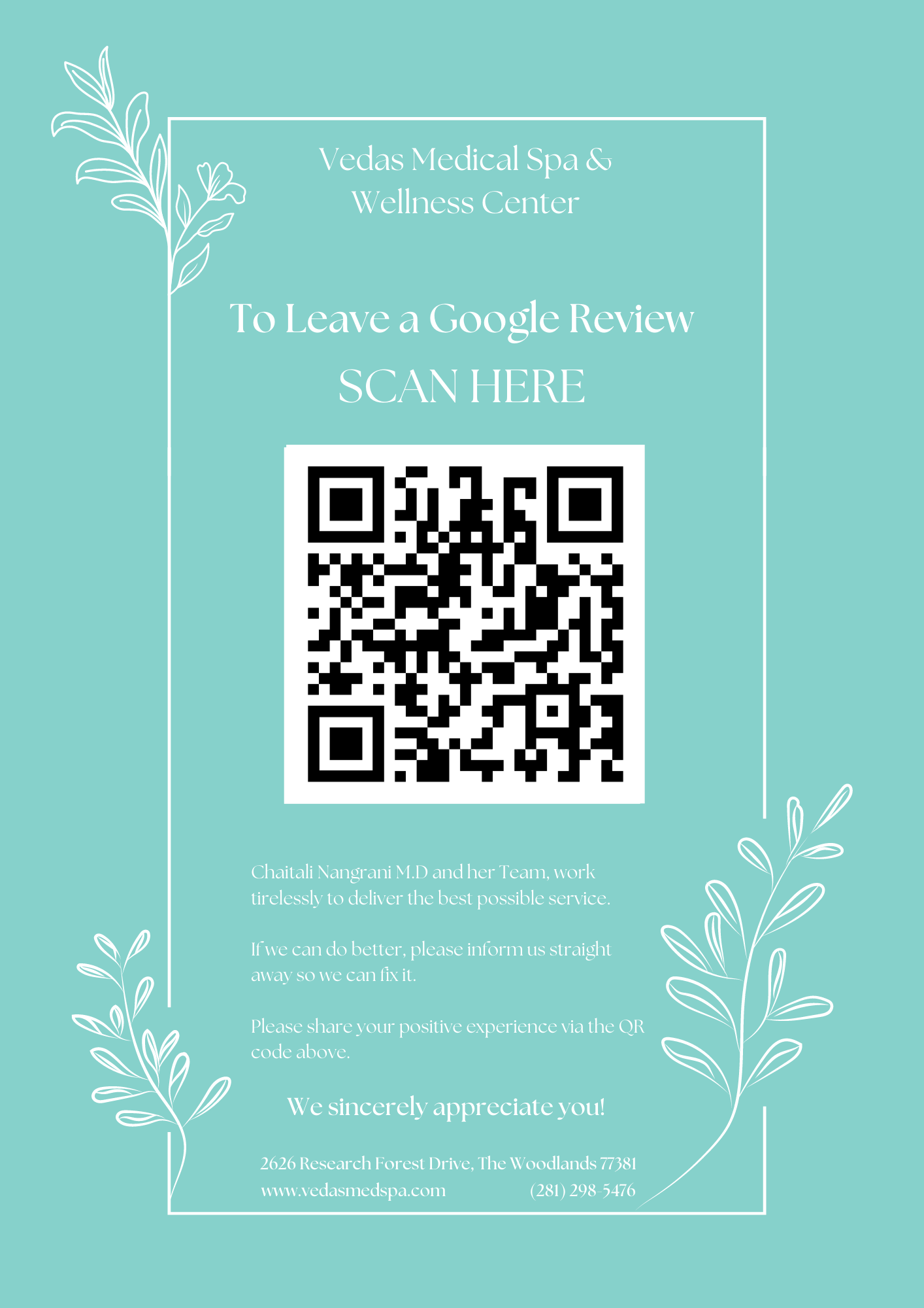 Vedas QR Google Review- Vedas Medical Spa & Wellness Center