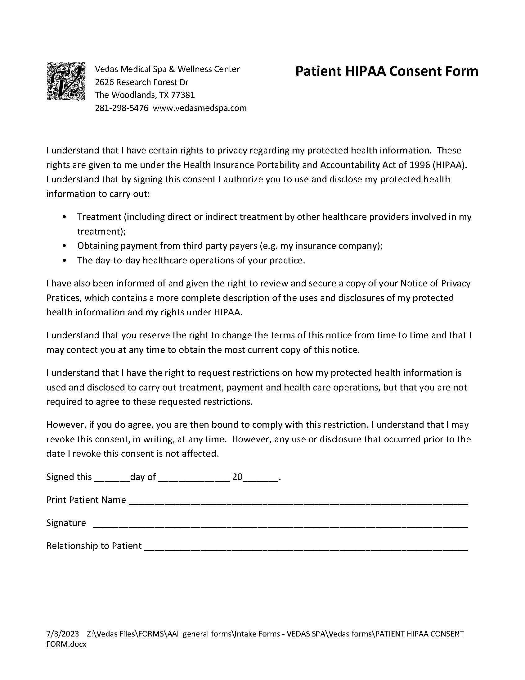 Patient HIPAA Consent