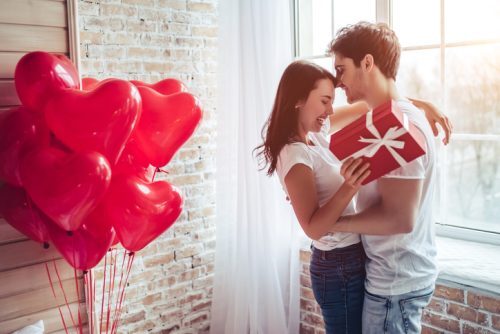 Young Couple Valentine's Day Gift Giving At Vedas Medical Spa & Wellness Center